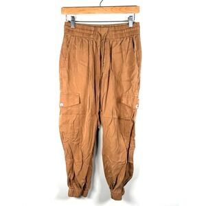 American Threads High Rise Cargo Pants Drawstring Waist Camel Womens Sz M Lagen